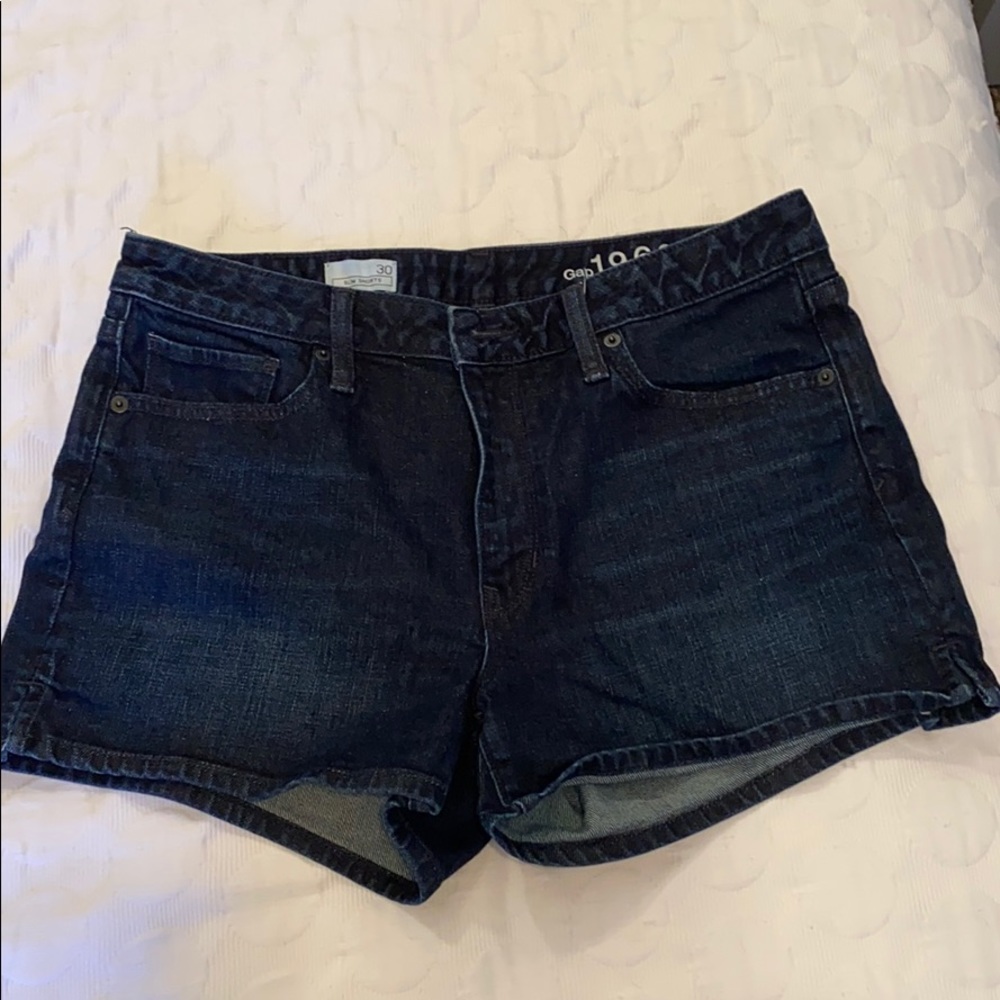 Dark wash, slim denim shorts